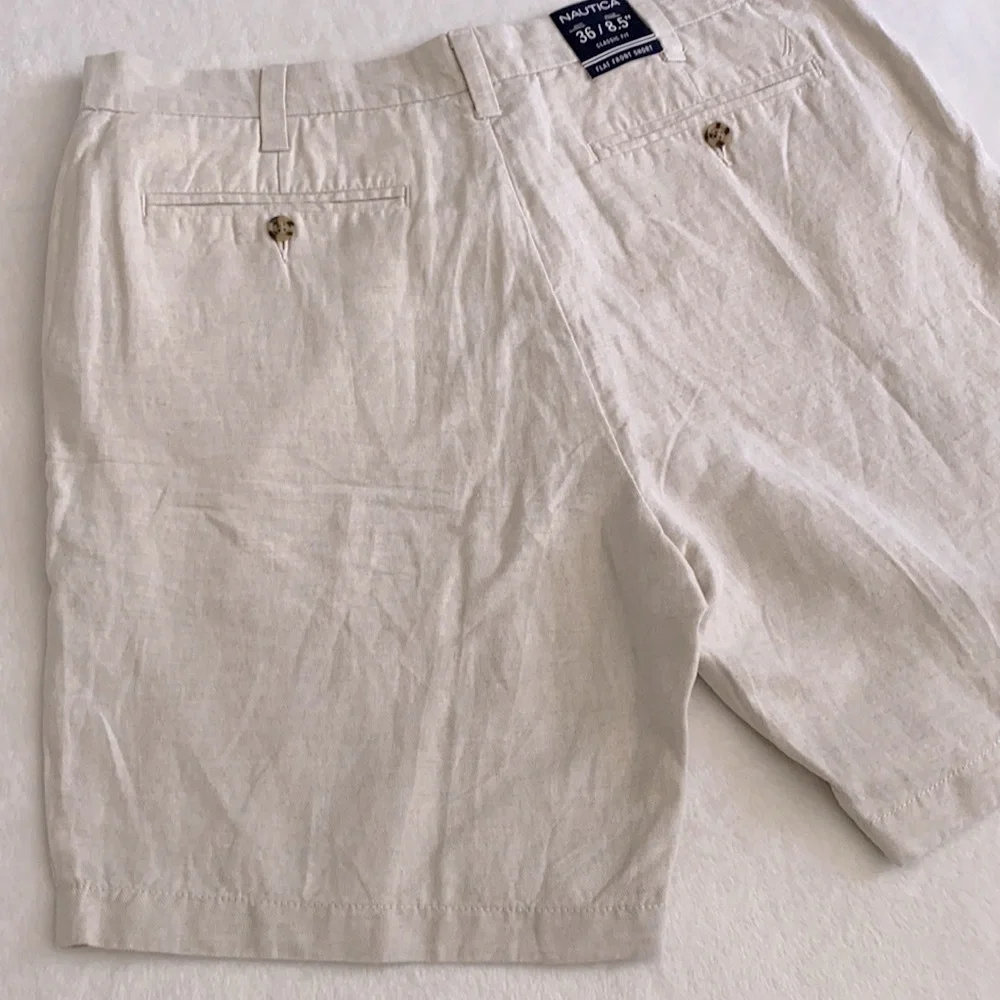 {NWT} Nautica | Linen Cotton Blend Classic Fit Flat Front Short Wheat Flax (36) - Picture 9 of 15